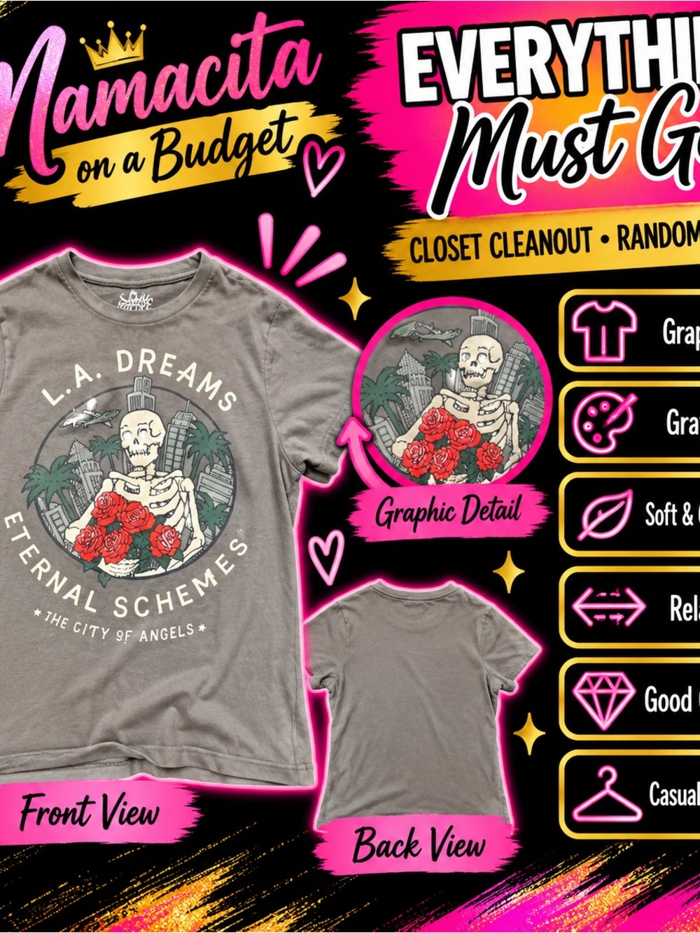 Graphic L.A. Dreams Kids T‑Shirt - Gray